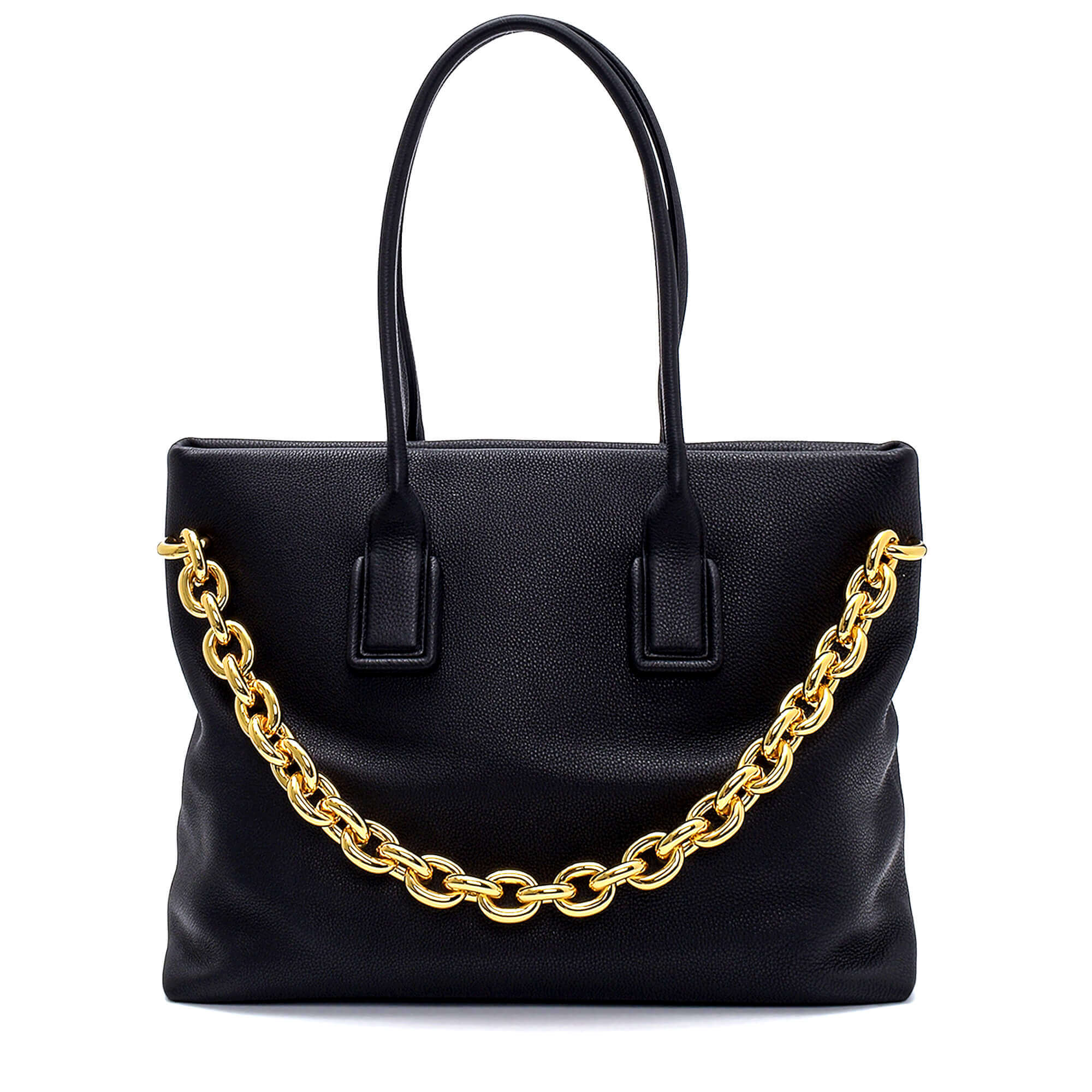 Bottega Veneta - Black Grained Leather Chain Embellished Tote Bag